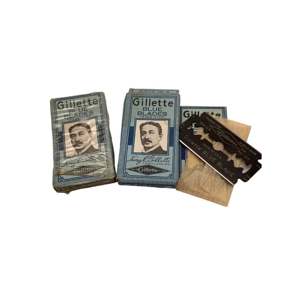 VINTAGE KING GILLETTE BLUE BLADE 8 Individual Blades USA 1 Sealed- 1 Open Box‎